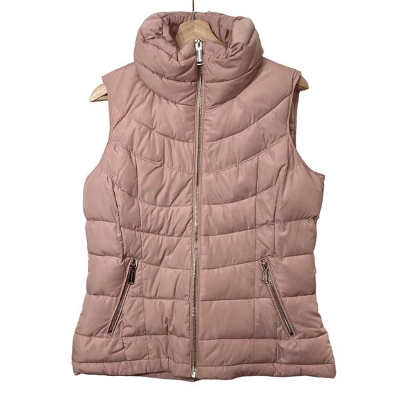 Calvin Klein Matte Shine Zip Puffer Vest Metallic Mauve Pink - Picture 1 of 10